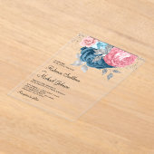 Blush Pink Dusty Blue Floral Wedding Acryl Uitnodigingen (Laagn)