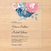 Blush Pink Dusty Blue Floral Wedding Acryl Uitnodigingen (Voorkant)