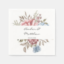 Blush Pink Dusty Blue Waterverf Peony Wedding Servet
