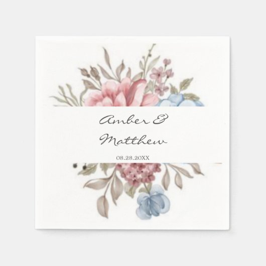 Blush Pink Dusty Blue Waterverf Peony Wedding Servet (Voorkant)