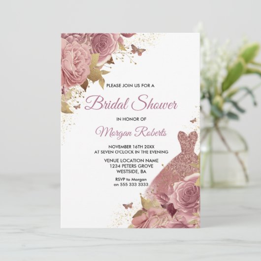 Blush Pink Dusty Roos Dress Vrijgezellenfeest Kaart (Staand voorkant)