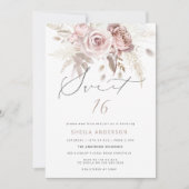 Blush Pink Dusty Roos Floral Sweet 16 Verjaardag Kaart (Voorkant)