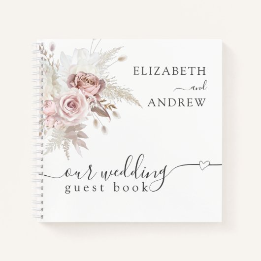 Blush Pink Dusty Roos Floral Wedding Gastenboek Notitieboek (Voorkant)