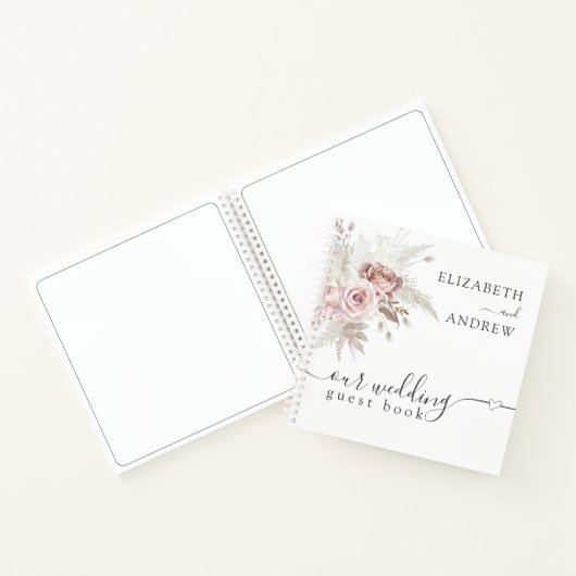 Blush Pink Dusty Roos Floral Wedding Gastenboek Notitieboek (Binnen)