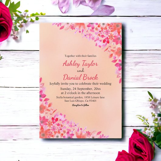 Blush Pink Dusty Roos Spring Boho Floral Wedding Kaart
