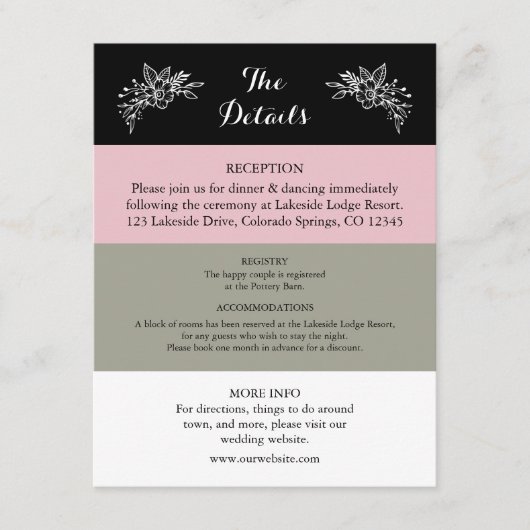 Blush Pink Dusty Sage Green Wedding Enclosure Kaar Informatiekaartje (Voorkant)