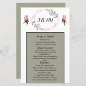Blush Pink Dusty Sage Wedding Menu met Rozen (Voorkant / Achterkant)