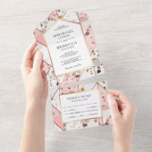 Blush Pink Earthy Geometric Terrazzo Wedding All In One Uitnodiging (Afscheurbaar)