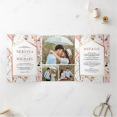 Blush Pink Earthy Geometric Terrazzo Wedding Drieluik Uitnodiging (Binnen)