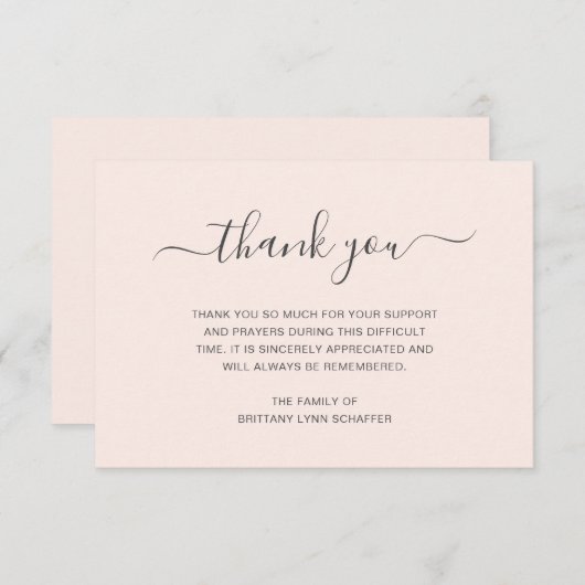 Blush Pink Eenvoudig elegant begrafenissympathie Bedankkaart (Voorkant / Achterkant)
