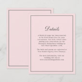 Blush Pink Eenvoudige Elegante Trouwinfo Details Informatiekaartje (Voorkant / Achterkant)