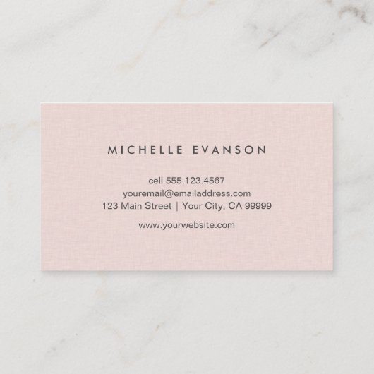  Blush Pink Eenvoudige minimalistische Linnen Visitekaartje (Achterkant)