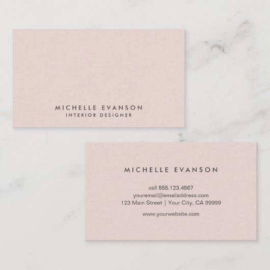  Blush Pink Eenvoudige minimalistische Linnen Visitekaartje (Voorkant / Achterkant)