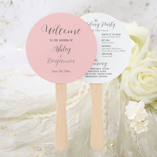 Blush Pink Eenvoudige Trouwceremonie Programma Handwaaier