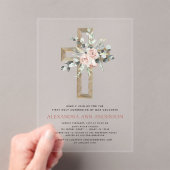 Blush Pink Eerste Heilige Communie Roos Groen Acryl Uitnodigingen (Insitu (Draagbaar))