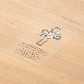 Blush Pink Eerste Heilige Communie Roos Groen Acryl Uitnodigingen (Laagn)