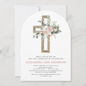 Blush Pink Eerste Heilige Communie Roos Groen Kaart (Voorkant)