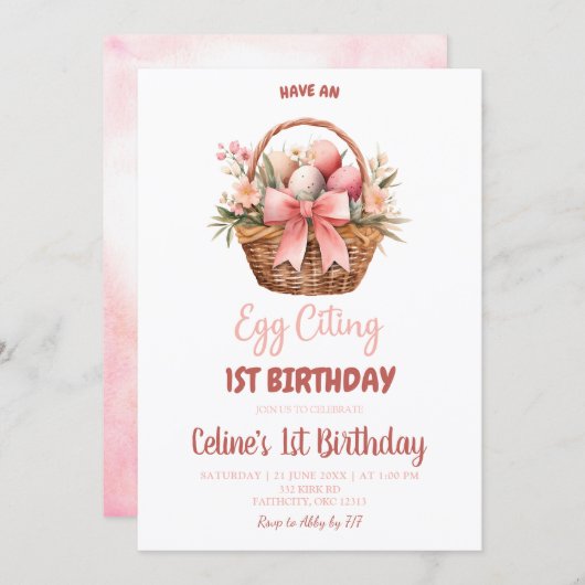 Blush Pink Eggciting Birthday Kaart (Voorkant / Achterkant)