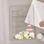 Blush Pink Eiffeltoren White Floral Sweet 16 Acryl Uitnodigingen<br><div class="desc">Maak een blijvende indruk met deze prachtige gedrukte acryl Sweet 16-uitnodiging - ontworpen voor elegantie en sophisticatie. Deze uitnodiging is gemaakt van premium helder acryl en heeft zachte blozen en ivoren rozen accenten, stijlvolle lettertypen en een moderne lay-out die perfect het mooie van deze mijlpaalviering weergeeft. In tegenstelling tot digitale...</div>