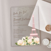Blush Pink Eiffeltoren White Floral Sweet 16 Acryl Uitnodigingen