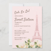 Blush Pink Eiffeltoren White Floral Sweet 16 Kaart (Voorkant)