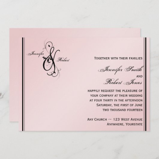 Blush Pink Elegance Wedding Uitnodiging (Voorkant / Achterkant)