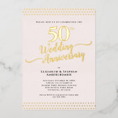 Blush Pink Elegant 50e bruiloft Jubileum Gold Folie Uitnodiging (Voorkant)