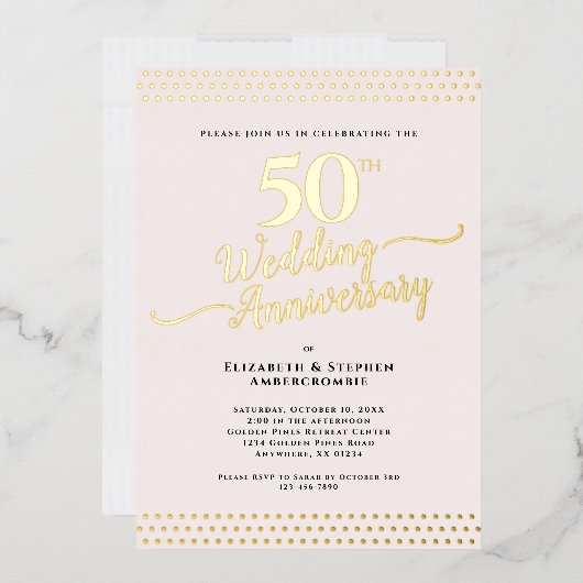 Blush Pink Elegant 50e bruiloft Jubileum Gold Folie Uitnodiging (Envelop)