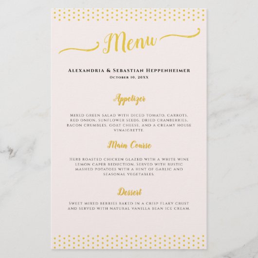 Blush Pink Elegant 50ste bruiloft Jubileum Menu (Voorkant)
