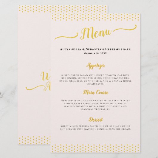 Blush Pink Elegant 50ste bruiloft Jubileum Menu (Voorkant / Achterkant)