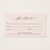 Blush Pink Elegant Beauty Salon Gift Certificate Visitekaartje (Achterkant)