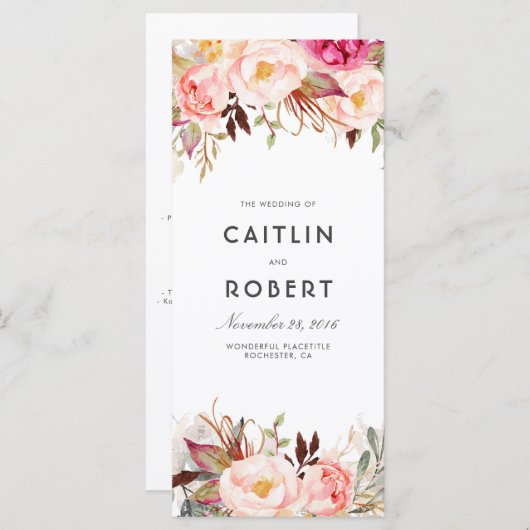 Blush Pink Elegant Bloemen Bruiloft Programma's (Voorkant / Achterkant)