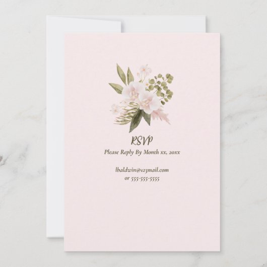 Blush Pink Elegant Bloemen met RSVP Kaart (Achterkant)