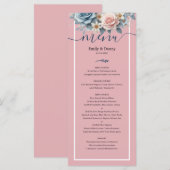 Blush Pink Elegant Botanisch Trouwmenu Menu (Voorkant / Achterkant)