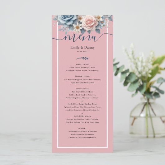 Blush Pink Elegant Botanisch Trouwmenu Menu (Staand voorkant)