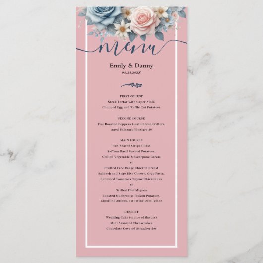 Blush Pink Elegant Botanisch Trouwmenu Menu (Voorkant)