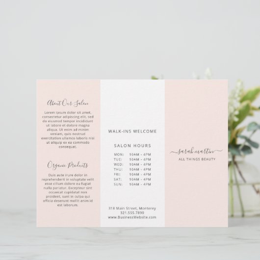 Blush Pink Elegant Business Trifold Brochure (Staand voorkant)