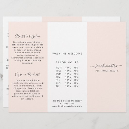 Blush Pink Elegant Business Trifold Brochure (Voorkant / Achterkant)