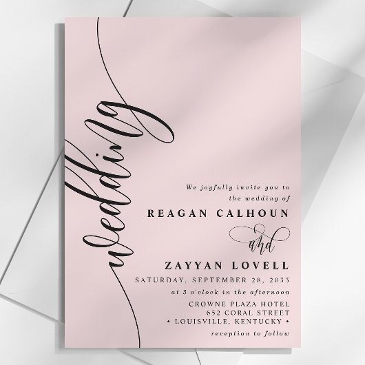 Blush Pink Elegant Calligraphy Script Wedding Kaart