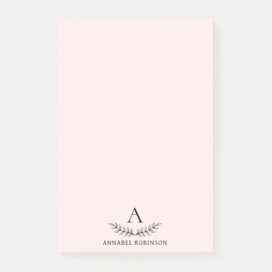 Blush Pink Elegant Chic Botanical Monogram Post-it® Notes (Voorkant)