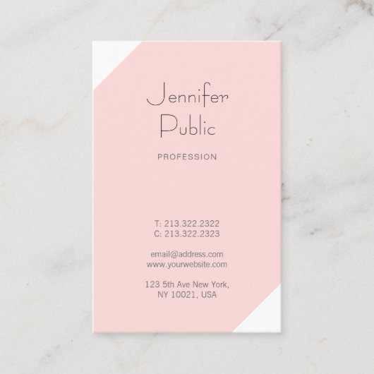 Blush Pink Elegant Clean Plain Luxe Professional Visitekaartje (Voorkant)
