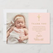 Blush Pink Elegant Gold Baptisme Christening Foto Bedankkaart (Voorkant)