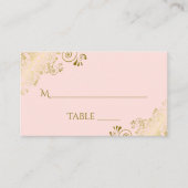 Blush Pink Elegant Gold Lace Wedding Escort Kaart Plaatskaartje (Voorkant)