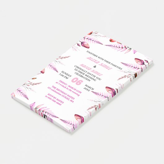 Blush Pink  Elegant Gold Wedding Invitation , Whit Post-it® Notes (Schuin)