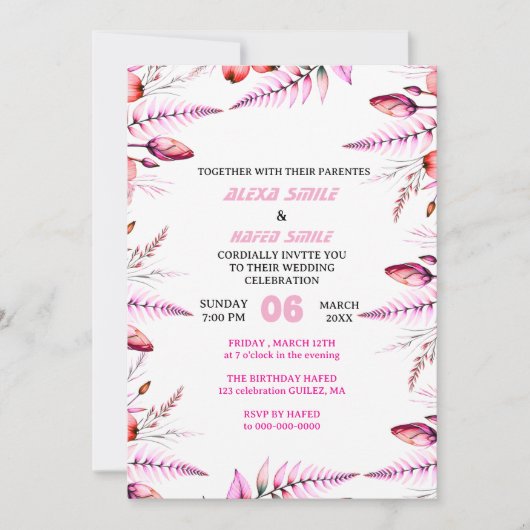Blush Pink  Elegant Gold Wedding Invitation , Whit Save The Date (Voorkant)