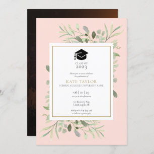 Blush Pink Elegant Greenery Foto Graduy Party Kaart