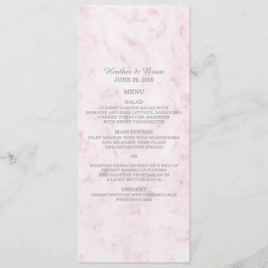 Blush Pink Elegant Marble Wedding Menu (Voorkant)