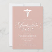 Blush Pink Elegant Medical Caduceus Afstuderen Kaart (Voorkant)