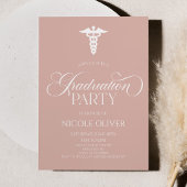 Blush Pink Elegant Medical Caduceus Afstuderen Kaart