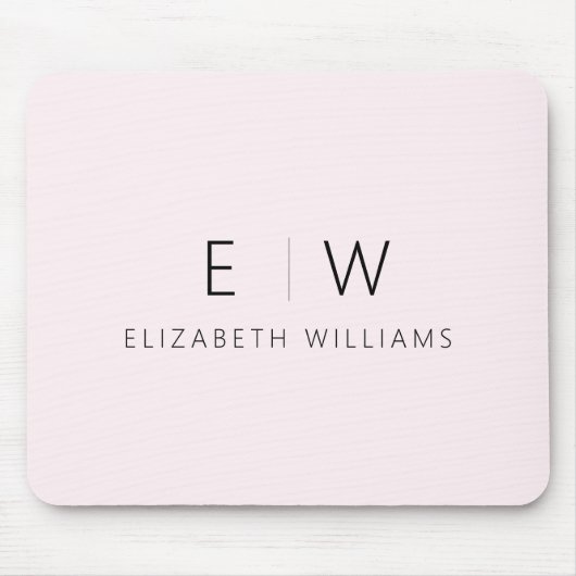 Blush Pink Elegant Minimalist Monogram Naam Muismat (Voorkant)